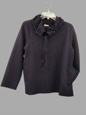Niche Nilgun Derman Quilted Top Womens M Navy Drawstring Statement Collar A-Line